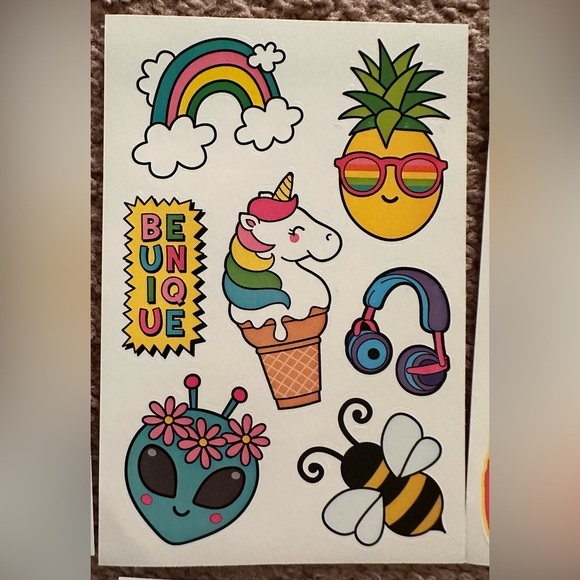Justice Girls 15 Sticker Sheets - Sloth Unicorn Emoji Llama Hedgehog Corgi Panda - Picture 3 of 16